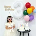 40 inch number 3 balloon birthday party decoration set for kids girls birthday celebration - 40 Inch White Number 3 Balloon Plus 10 Inch Matte Mixed 10 Pcs With Ribbon