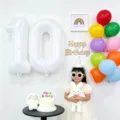 40 inch number 10 foil balloon for girl birthday party decoration and celebration setup props - 40 Inch White Number 10 Balloon Plus 10 Inch Matte Mixed 10 Pcs With Ribbon