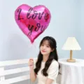 18 inch pink heart foil balloon with black letter print party wedding birthday decoration - I LOVE YOU / Pack of 5 / Rose Red