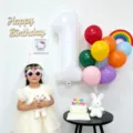 40 inch white number balloon birthday party decoration set with colorful balloons and props. - 40 Inch White Number 1 Balloon Plus 10 Inch Matte Mixed 10 Pcs With Ribbon
