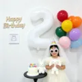 40 inch giant number 2 foil balloon birthday party decoration supplies for kids celebration - 40 Inch White Number 2 Balloon Plus 10 Inch Matte Mixed 10 Pcs With Ribbon