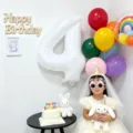 4th birthday party decoration set with 40-inch white number balloon and cute accessories. - 40 Inch White Number 4 Balloon Plus 10 Inch Matte Mixed 10 Pcs With Ribbon