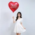 Red heart-shaped foil balloon 18 inch with birthday print for party decoration use. - Bilingual Happy Birthday Model A / 5 Pieces/Pack / Red