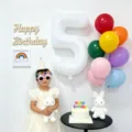 40 inch number balloon birthday party decoration set with cute bunny cake and colorful balloons - 40 Inch White Number 5 Balloon Plus 10 Inch Matte Mixed 10 Pcs With Ribbon