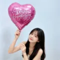 18 inch pink heart foil balloon for birthday party decorations, cute and festive vibes. - Bilingual Happy Birthday Model A / 5 Pieces/Pack / Pink