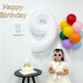 40 inch white number 9 foil balloon birthday party decoration backdrop props supplies - 40 Inch White Number 9 Balloon Plus 10 Inch Matte Mixed 10 Pcs With Ribbon