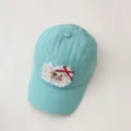 Süße Kinder Baseballcap mit Schleife und Hundepatch für Outdoor Frühling Sommer Sonnenschutz. - Himmelblau