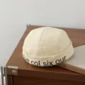 Kinder Vintage brimlose Docker Mütze beige Baumwolle Sailor Hat Street Hip Hop Hat - 48-50cm / Beige