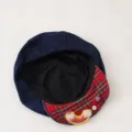 Kinder Jeans Beret Mütze, dunkelblaues Retro Freizeithut mit rotem Karo Schirm und Regenbogen. - 3-10 Jahre (Kopf 49-54cm) / Rosa Karo Regenbogen