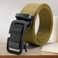 Herren Canvas Automatik Schnalle Taktischer Gürtel Outdoor Freizeit langlebiger Nylon Gürtel - 120cm (2 Stück) / Khaki
