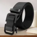 Schwarzer Herren Canvas Nylon Gürtel mit automatischer Metallschließe für Freizeit. - 120cm (2 Stück) / Schwarz