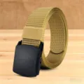 Herren Taktischer Nylon Canvas Gürtel mit Kunststoffschnalle Freizeit Outdoor Taillenband - 120cm / Khaki