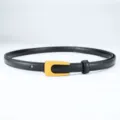 Damen Schwarzer Schmaler Ledergürtel Goldene U-Schnalle Elegantes Taillenzubehör Variante - Schwarz mit Goldener Schnalle