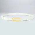 Damen schöner weißer Ledergürtel mit goldener U-Schnalle für Anzughosen und Kleider. - Goldene Schnalle / Weiß