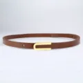 Damen schmaler brauner Ledergürtel mit goldener U-förmiger Schnalle für Anzughosen - Goldene Schnalle / Kaffee