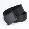 Schwarzer taktischer Nylon-Gürtel mit langlebiger Kunststoffschnalle Freizeithose Stoffgürtel - 120cm / Schwarze Schnalle Schwarzes Band