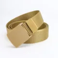 Herren Khaki Taktischer Canvas Gürtel Strapazierfähiges Nylon Freizeit Taillenband - 120cm / Khaki Schnalle Khaki Band