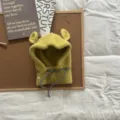 Winter baby knitted balaclava warm earflap hat cute bear ears windproof fleece neck warmer - 50-54cm / Yellow