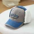 Kids corduroy baseball cap with fleece earflaps, winter warm cozy hat with cute front embroidery. - 【Head Circumference 50-54CM】 / Gray