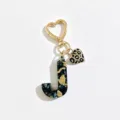 Harz Buchstabe J Schlüsselanhänger Gold Herz Leo Print Anhänger Mode Tasche Charm Geschenk - Buchstabe J