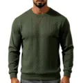 Men's long sleeve knitted sweater casual crew neck jacquard pullover top green style - S / Tops / Army Green
