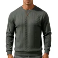 Men's long sleeve crew neck knit sweater with textured jacquard and cross detail. - S / Tops / Dark Gray