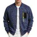 Men's dark blue cationic textured bomber jacket with stand collar and chest pocket. - M / Tops / Sapphire Blue