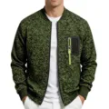 Men's Green Camouflage Textured Bomber Jacket Casual Fleece Lined Stand Collar Outerwear - M / Tops / Army Green