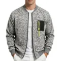 Men's grey camo bomber jacket cationic stand collar cardigan with chest zip pocket casual wear - M / Tops / Light Gray