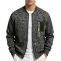 Men's casual textured grey bomber jacket stand collar full zip outerwear with chest pocket. - Dark Gray