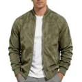 Men's green suede bomber jacket casual stand collar full-zip coat for daily wear - S / Tops / Army Green