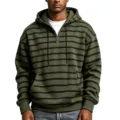 Herren olivgrün gestreifter Viertelreißverschluss Kapuzenpullover Freizeit Oberteil. - S / Oberteile / Armeegrün