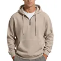 Men's waffle knit half-zip hoodie long sleeve casual pullover sweatshirt with pocket. - Khaki