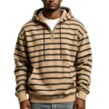 Herren gestreifter Viertelreißverschluss Kapuzenpullover lässiges Sweatshirt top - S / Oberteile / Khaki
