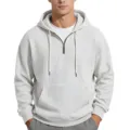 Men's Solid Color Waffle Knit Quarter Zip Hoodie Casual Long Sleeve Pullover Top - White