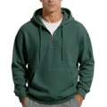 Men's Solid Color Waffle Knit Half-Zip Long Sleeve Hoodie Pullover Casual Top Dark Green - Grass Green