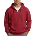 Men's Red Quarter Zip Waffle Knit Hoodie Casual Long Sleeve Pullover Sweatshirt - Bright Red