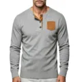 Camisa Henley de manga larga para hombre top de punto casual con bolsillo de contraste - S / Tops / Gris claro