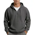 Mens Casual Waffle Knit Half Zip Hoodie Long Sleeve Pullover Sweatshirt Dark Gray - Dark Gray