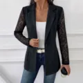 Zwarte blazer met kanten lange mouw slanke enkelgesp jas voor dames herfst mode. - S / Tops / Zwart