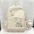 Zaino in tela carina con ricamo di stelle per ragazze, elegante borsa scolastica beige. - Giallo Borsa Singola / Giallo