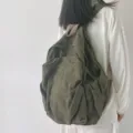 Zaino in tela lavata stile coreano da donna, borsa casual in tinta unita per uso quotidiano. - Borsa Singola Senza Accessori / Verde