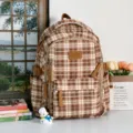 Zaino vintage a quadri marrone da donna, grande borsa scolastica in stile giapponese. - Borsa Singola / Kaki