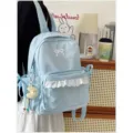 Bellissimo zaino scolastico azzurro con fiocco e tasca a volant per gli studenti. - Grande Pacchetto Singolo Senza Accessori / Blu