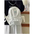Zaino scolastico dolce bianco con fiocco blu e volant in pizzo, borsa casual giornaliera. - Piccolo Pacchetto Singolo Senza Accessori / Bianco