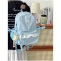 Zaino scolastico azzurro carino per ragazze con ricamo a fiocco dolce e finiture in pizzo casual. - Piccolo Pacchetto Singolo Senza Accessori / Blu