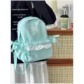 Zaino da ragazza con fiocco stile coreano dolce verde chiaro in tela borsa da scuola per studenti - Piccolo Pacchetto Singolo Senza Accessori / Verde