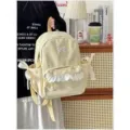 Zaino per studenti con fiocco stile coreano, carina borsa scolastica beige con volant e capienza. - Piccolo Pacchetto Singolo Senza Accessori / Giallo