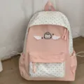 Zaino a pois rosa e bianco con simpatiche ali di gatto, elegante borsa scolastica. - Borsa Singola Senza Accessori / Rosa