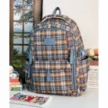 Zaino scozzese vintage per la scuola da donna, zaino casual di grande stile giapponese. - Borsa Singola / Azzurro